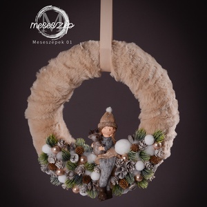 Karácsonyi bézs ajtókopogtató, Karácsony, Adventi díszek, Adventi ajtódísz, Virágkötés, MESKA