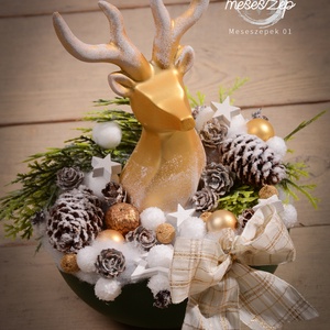 Karácsonyi rénszarvas asztaldísz, Karácsony, Karácsonyi lakásdekoráció, Karácsonyi lakásdíszek, Virágkötés, MESKA