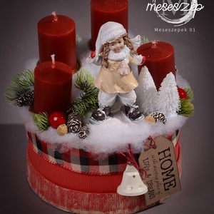 Adventi asztaldísz piros gyertyával - Meska.hu