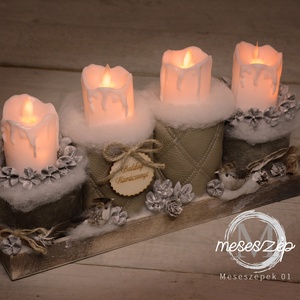 Adventi dísz led gyertyákkal  karácsonyi asztaldísz, Karácsony, Adventi díszek, Adventi asztaldísz, Virágkötés, MESKA