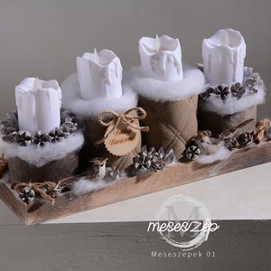 Adventi dísz led gyertyákkal  karácsonyi asztaldísz - karácsony - adventi díszek - adventi asztaldísz - Meska.hu