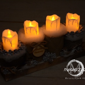 Adventi dísz led gyertyákkal  karácsonyi asztaldísz - karácsony - adventi díszek - adventi asztaldísz - Meska.hu