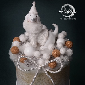 Téli fehér kutya   karácsonyi asztaldísz, Karácsony, Karácsonyi lakásdekoráció, Karácsonyi manók, figurák, Virágkötés, MESKA