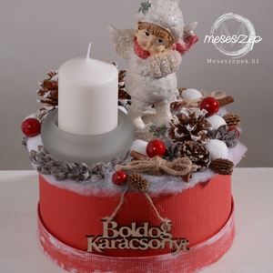 Boldog Karácsonyt! asztaldísz, Karácsony, Adventi díszek, Adventi asztaldísz, Virágkötés, MESKA