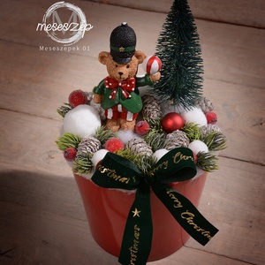 Teddy maci karácsonyi asztaldísz, Karácsony, Karácsonyi lakásdekoráció, Karácsonyi manók, figurák, , MESKA