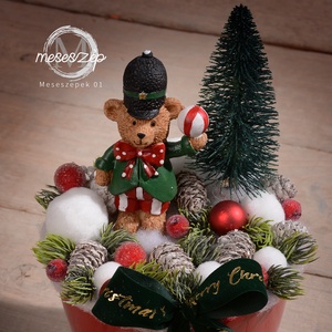 Teddy maci karácsonyi asztaldísz - karácsony - karácsonyi lakásdekoráció - karácsonyi manók, figurák - Meska.hu