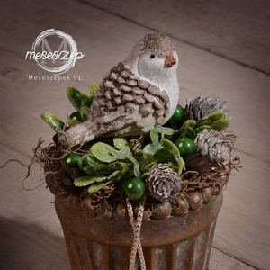 Téli madárka karácsonyi asztaldísz, Karácsony, Adventi díszek, Adventi asztaldísz, Virágkötés, MESKA