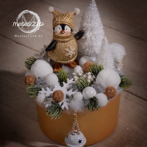 Vidám pingvin karácsonyi asztaldísz - Meska.hu