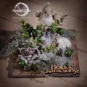 Boldog Karácsonyt téli madárka asztaldísz - Meska.hu