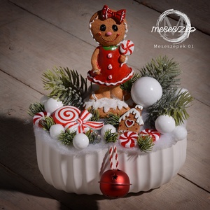 Mézi karácsonya asztaldísz, Karácsony, Karácsonyi lakásdekoráció, Karácsonyi manók, figurák, Virágkötés, MESKA