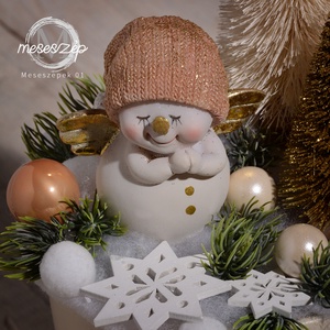 Hóember angyal szárnyakkal asztaldísz - karácsony - karácsonyi lakásdekoráció - karácsonyi manók, figurák - Meska.hu