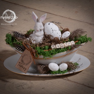Húsvéti nyuszi asztaldísz, Otthon & Életmód, Dekoráció, Asztal és polc dekoráció, Asztaldísz, Virágkötés, MESKA