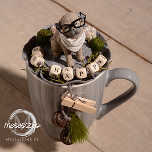 Be HAPPY  kutyás bögrényi asztaldísz - otthon & életmód - dekoráció - asztal és polc dekoráció - asztaldísz - Meska.hu