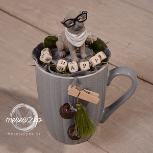 Be HAPPY  kutyás bögrényi asztaldísz - otthon & életmód - dekoráció - asztal és polc dekoráció - asztaldísz - Meska.hu