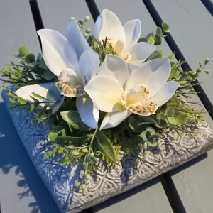 Halottak napi Orchidea sírdísz, beton kaspóban 20x20 cm - otthon & életmód - vallás - temetkezési tárgy - sírdísz, kegyeleti dísz - Meska.hu