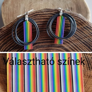 Fekete - szivárvány újrahasznosított drót fülbevaló - ékszer - fülbevaló - lógó fülbevaló - Meska.hu