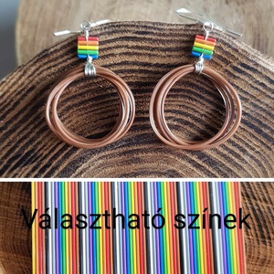 Barna- szivárvány újrahasznosított drót fülbevaló - ékszer - fülbevaló - lógó fülbevaló - Meska.hu