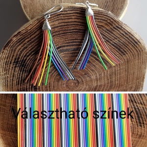 Szivárvány rojtos újrahasznosított drót fülbevaló - ékszer - fülbevaló - rojtos fülbevaló - Meska.hu