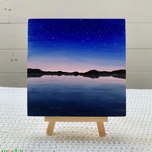 Tó naplementében - akril festmény (12x12 cm) - Meska.hu