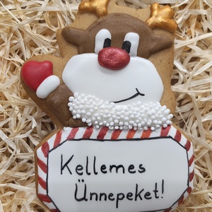 Rénszarvas formájú mézeskalács ünnepi jókívánsággal - Meska.hu