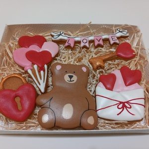 Valentin-napi Mézeskalács Box - Szerelmes levél Macival szett - otthon & életmód - konyhafelszerelés, tálalás - sütés, főzés - sütidísz - Meska.hu