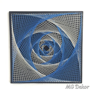 Fonalkép (string art) ezüst-kék rózsa, Otthon & Életmód, Dekoráció, Fali és függő dekoráció, Falra akasztható dekor, Famegmunkálás, Fotó, grafika, rajz, illusztráció, MESKA