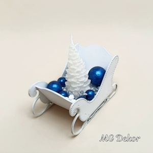 Fehér szánkós asztaldísz - karácsony - adventi díszek - adventi asztaldísz - Meska.hu