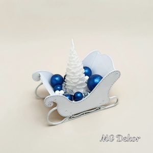 Fehér szánkós asztaldísz, Karácsony, Adventi díszek, Adventi asztaldísz, , MESKA