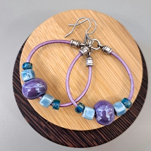 Kerámia-bőr fúlbevaló, Ékszer, Fülbevaló, Lógó fülbevaló, , MESKA