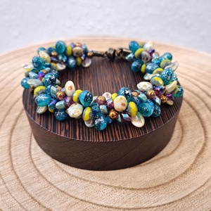 Csepp karkötő zöld-türkiz - ékszer - karkötő - gyöngyös karkötő - Meska.hu