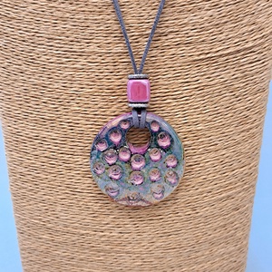 Kerámiamedálos hosszú lánc, kerek, Ékszer, Nyaklánc, Hosszú nyaklánc, Ékszerkészítés, MESKA