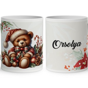 Névvel kérhető - Karácsonyi Teddy maci (toboz) mintás bögre, Otthon & Életmód, Konyhafelszerelés, tálalás, Tálalás, Bögre & Csésze, , MESKA