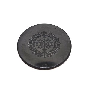 Shungit korong sri yantra fekete matricás 50mm, Kellékek & szerszámok, Ásvány alapanyag, Shungit piramis, , MESKA