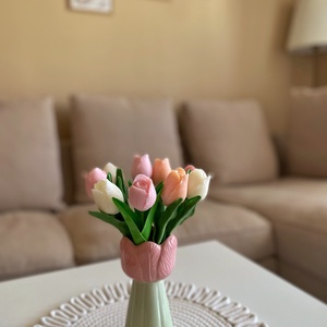 Gyertya tulipán élethű szárral kerámia kaspóban (szójagyertya) - Nőnapra, Anyák napjára vagy más alkalomra, Otthon & Életmód, Gyertya, illat, aroma, Gyertya, Gyertya-, mécseskészítés, MESKA
