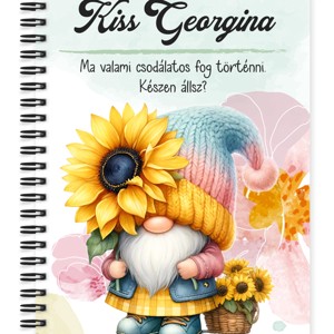 Személyre szabható - Cuki napraforgós manó egy szál virággal mintás A5-ös füzet, Otthon & Életmód, Papír, írószer, Jegyzetfüzet & Napló, , MESKA