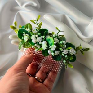 Greenery stílusú esküvői hajdísz - esküvő - hajdísz - kontydísz & hajdísz - Meska.hu