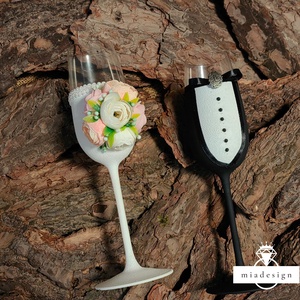 Festett esküvői pezsgőspohár szett - esküvő - emlék & ajándék - nászajándék - esküvői pohár, pohárszett - Meska.hu