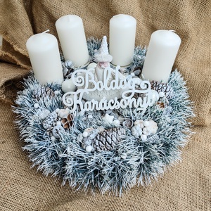 Fehér-ezüst adventi asztali dísz, Esküvő, Dekoráció, Asztaldísz, Mindenmás, MESKA