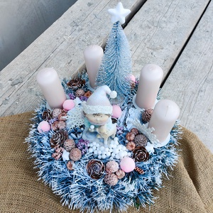 Rózsaszín-fehér adventi asztali dísz - esküvő - dekoráció - asztaldísz - Meska.hu
