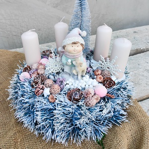 Rózsaszín-fehér adventi asztali dísz - Meska.hu