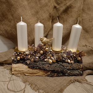 Fahasábra ültetett adventi koszorú - Meska.hu