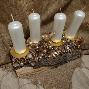 Fahasábra ültetett adventi koszorú - karácsony - adventi díszek - adventi asztaldísz - Meska.hu