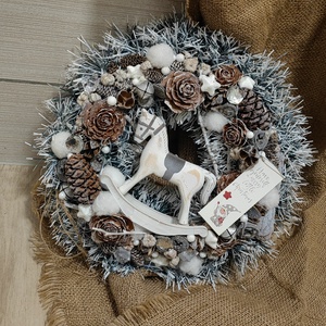 Hintalovacskás karácsonyi ajtókopogtató , Otthon & Életmód, Dekoráció, Ajtó- és ablak dekoráció, Ajtódísz & Kopogtató, Mindenmás, Virágkötés, MESKA