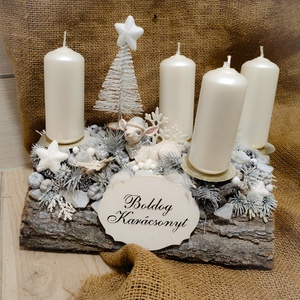 Fahasábra ültetett adventi koszorú - karácsony - adventi díszek - adventi asztaldísz - Meska.hu