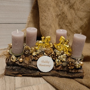 Arany hintalovas, fahasábra ültetett adventi koszorú, Karácsony, Adventi díszek, Adventi asztaldísz, Mindenmás, MESKA