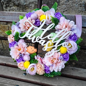 Tavaszi ajtókopogtató , Otthon & Életmód, Dekoráció, Ajtó- és ablak dekoráció, Ajtódísz & Kopogtató, Virágkötés, Mindenmás, MESKA