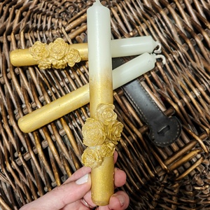 Arany virág esküvői gyertyaszett - esküvő - dekoráció - gyertya & gyertyatartó - Meska.hu