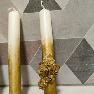 Arany virág esküvői gyertyaszett - esküvő - dekoráció - gyertya & gyertyatartó - Meska.hu