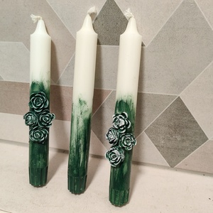 Vintage zöld esküvői gyertyaszett - esküvő - dekoráció - gyertya & gyertyatartó - Meska.hu