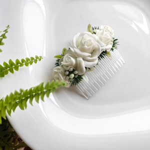 Greenery stílusú esküvői hajdísz - esküvő - hajdísz - kontydísz & hajdísz - Meska.hu